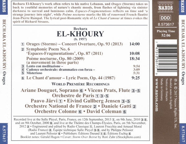 Bechara El-Khoury, Ariane Douguet, Vicens Prats, Orchestre De Paris, Paavo Järvi, Eivind Gullberg Jensen, Orchestre National De France, Daniele Gatti, Orchestre Colonne, David Coleman (11) : Orages (CD, Album)