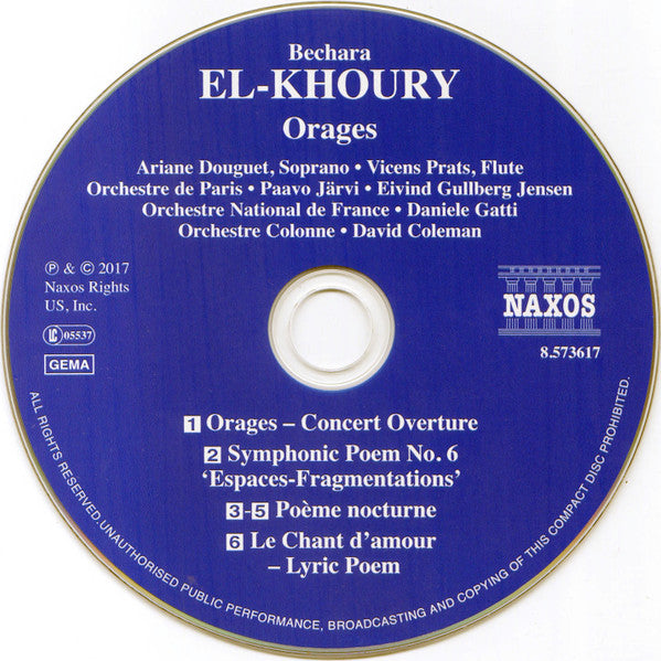 Bechara El-Khoury, Ariane Douguet, Vicens Prats, Orchestre De Paris, Paavo Järvi, Eivind Gullberg Jensen, Orchestre National De France, Daniele Gatti, Orchestre Colonne, David Coleman (11) : Orages (CD, Album)