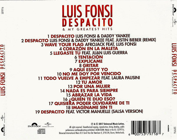 Luis Fonsi : Despacito & My Greatest Hits (CD, Comp, RP)