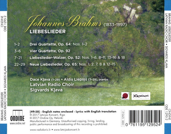Johannes Brahms, Dace Kļava, Aldis Liepins, Latvian Radio Choir, Sigvards Kļava : Liebeslieder (CD, Album)