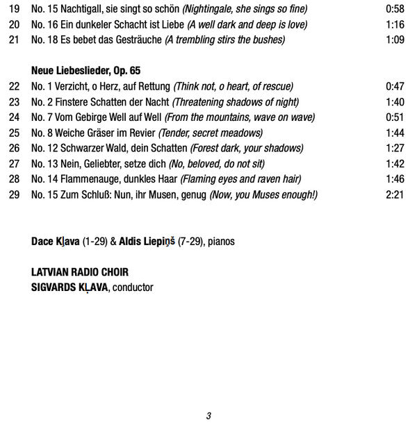 Johannes Brahms, Dace Kļava, Aldis Liepins, Latvian Radio Choir, Sigvards Kļava : Liebeslieder (CD, Album)