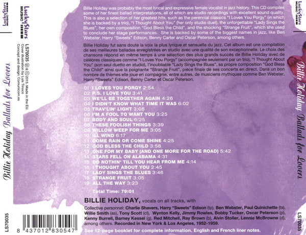 Billie Holiday : Ballads For Lovers (CD, Comp, RE)