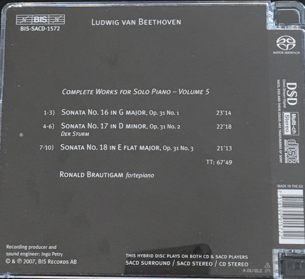 Ludwig van Beethoven - Ronald Brautigam : Complete Works For Solo Piano, Volume 5 - Der Sturm: Sonatas Op. 31 Nos. 1-3 (SACD, Hybrid, Multichannel, Album)