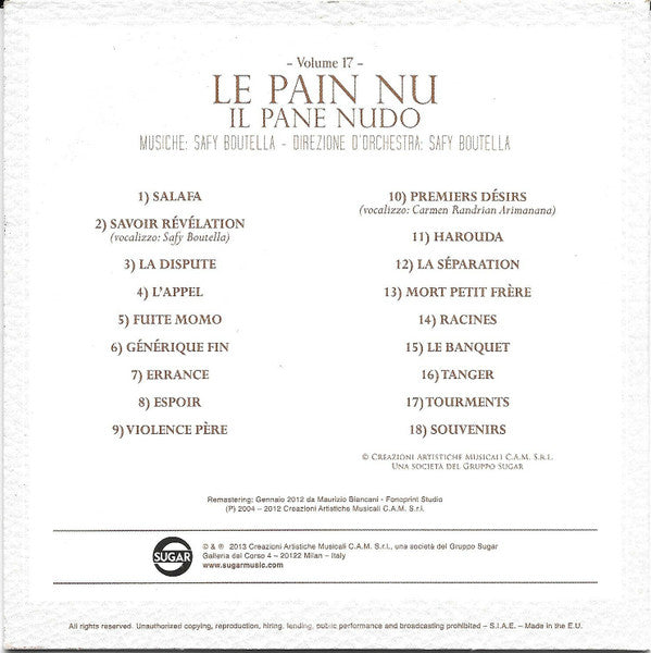 Safy Boutella : Le Pain Nu / Il Pane Nudo (Original Motion Picture Soundtrack) (CD, Album)