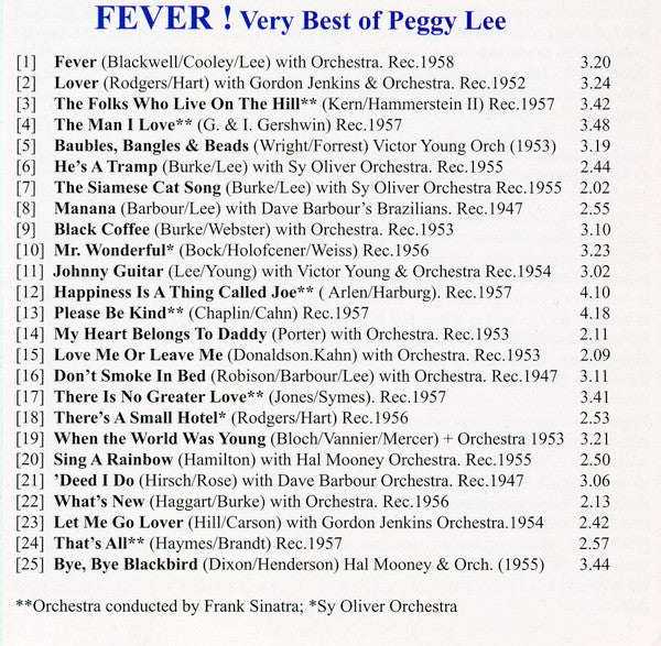Peggy Lee : Fever Very Best Of Peggy Lee (CD, Comp)