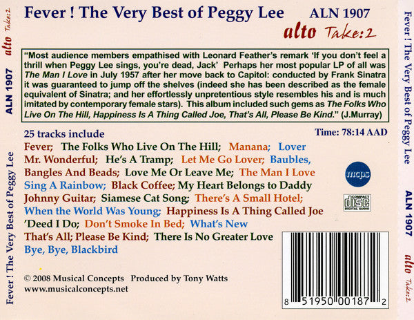 Peggy Lee : Fever Very Best Of Peggy Lee (CD, Comp)