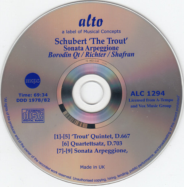 Franz Schubert, Borodin String Quartet, Sviatoslav Richter / Даниил Шафран / Tokyo String Quartet : ‘Trout’ Quintet / Sonata Arpeggione / Quartettsatz (CD, Comp, RM)