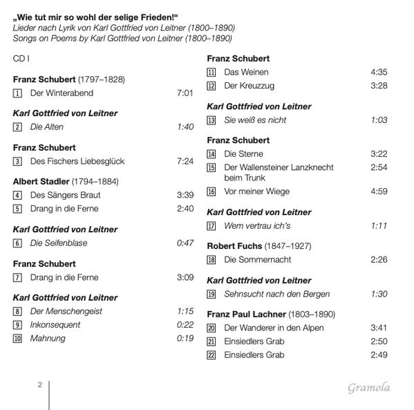 Ulf Bästlein, Sascha El Mouissi : Wie Tut Mir So Wohl Der Selige Frieden!: Lieder Nach Lyrik von Karl Gottfried von Leitner (2xCD, Album)
