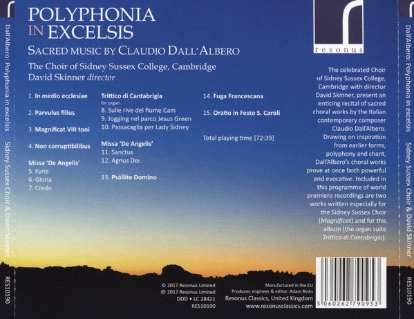 Claudio Dall'Albero, The Choir Of Sidney Sussex College, Cambridge, David Skinner (4) : Polyphonia In Excelsis: Sacred Music By Claudio Dall'Albero (CD, Album)