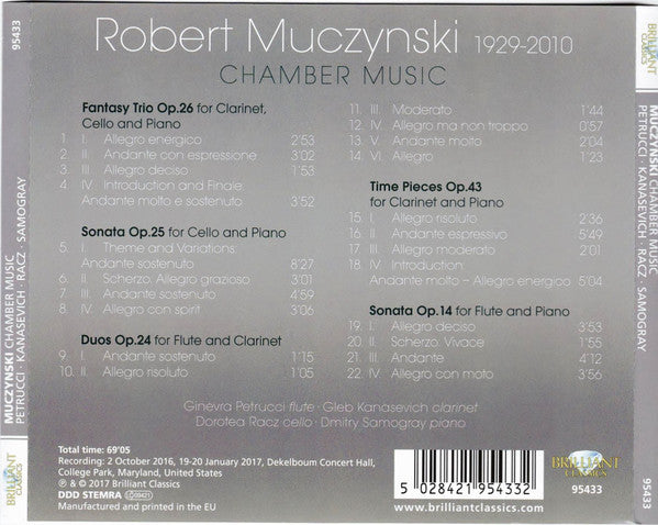 Robert Muczynski, Ginevra Petrucci, Gleb Kanasevich, Dorotea Racz, Dmitry Samogray : Chamber Music (CD, Album)