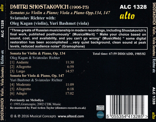 Dmitri Shostakovich, Oleg Kagan • Sviatoslav Richter • Yuri Bashmet : Sonata For Violin & Piano, Op.134 / Sonata For Viola & Piano, Op.147 (CD, RE, RM)