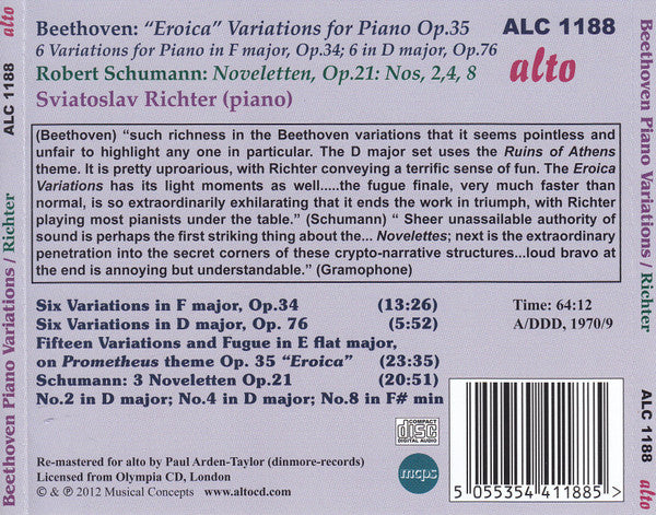 Ludwig van Beethoven / Robert Schumann, Sviatoslav Richter : Variations On Prometheus Theme (‘Eroica’ Variations Op.35) / Six Variations Op.34 & Op.76 / Noveletten Nos. 2, 4, 8 (CD, Comp, RM)
