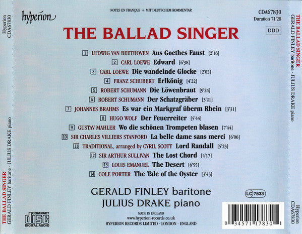Gerald Finley, Julius Drake : The Ballad Singer (CD, Album)