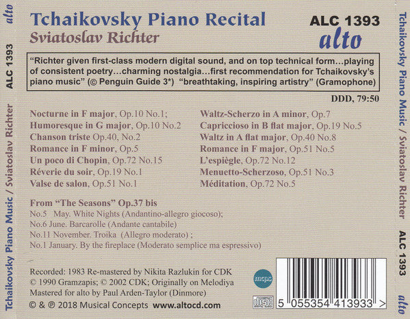 Pyotr Ilyich Tchaikovsky, Sviatoslav Richter : Piano Music (Including From ‘The Seasons’) (CD, Comp, RM)