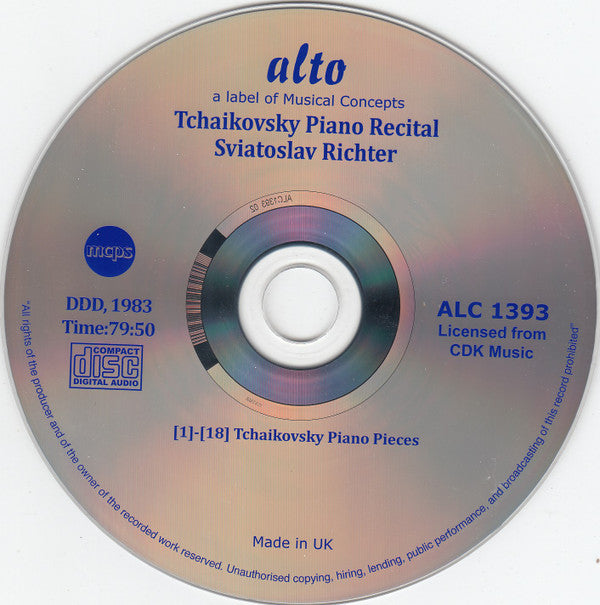 Pyotr Ilyich Tchaikovsky, Sviatoslav Richter : Piano Music (Including From ‘The Seasons’) (CD, Comp, RM)