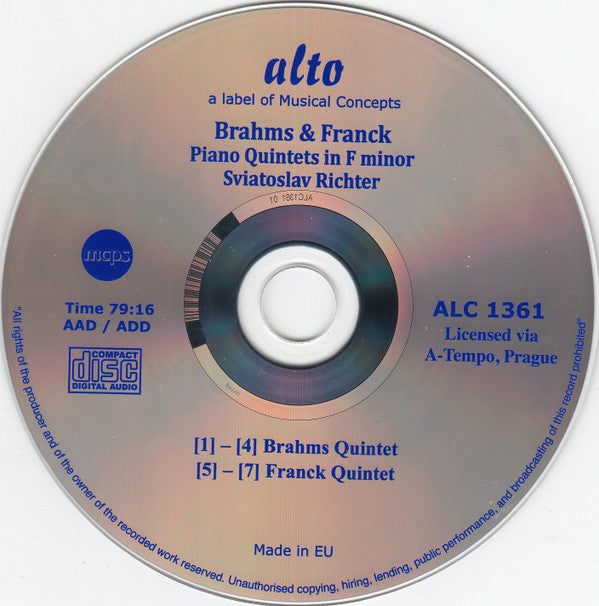 Johannes Brahms / César Franck, Sviatoslav Richter With: Borodin String Quartet / Bolshoi Theatre Quartet : Piano Quintets (Legendary Performances) (CD, Comp, RM)