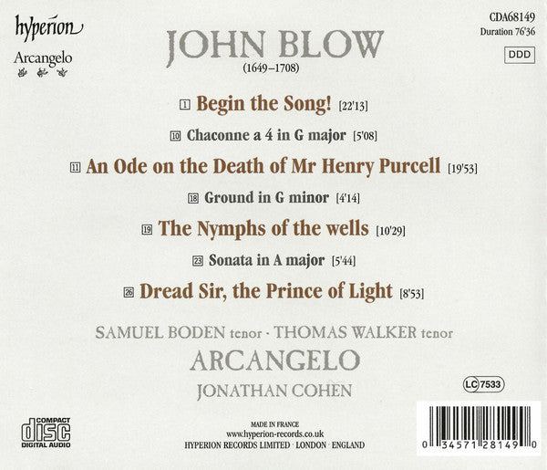 John Blow – Arcangelo, Jonathan Cohen (7) : An Ode On The Death Of Mr Henry Purcell (CD, Album)