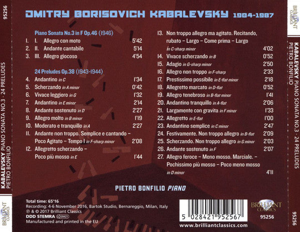 Dmitry Kabalevsky, Pietro Bonfilio : Piano Sonata No.3, 24 Preludes (CD, Album)