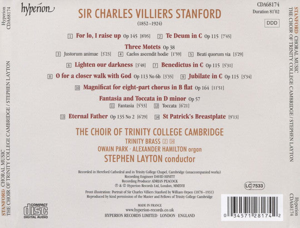 Charles Villiers Stanford, The Choir Of Trinity College, Cambridge, Stephen Layton : Choral Music (CD, Album)