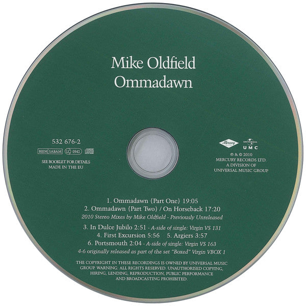 Mike Oldfield : Ommadawn (CD, Album, RE, RM, RP, Arv)