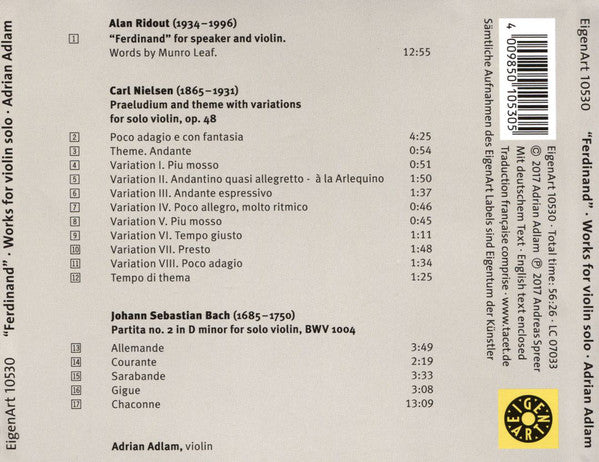 Adrian Adlam, Alan Ridout, Carl Nielsen, Johann Sebastian Bach : Ferdinand: Works For Violin Solo  (CD, Album)