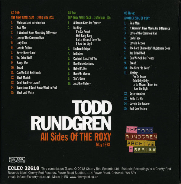 Todd Rundgren : All Sides Of The Roxy - May 1978 (3xCD, Box)
