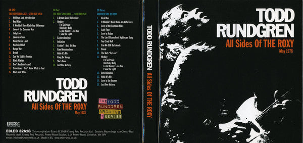 Todd Rundgren : All Sides Of The Roxy - May 1978 (3xCD, Box)