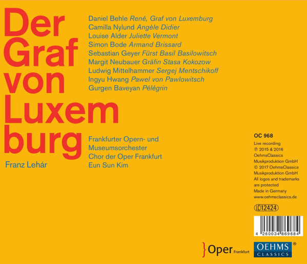 Franz Lehár - Frankfurter Opern- Und Museumsorchester, Chorus Of The Frankfurt Opera, Eun Sun Kim : Der Graf von Luxemburg (2xCD, Album)