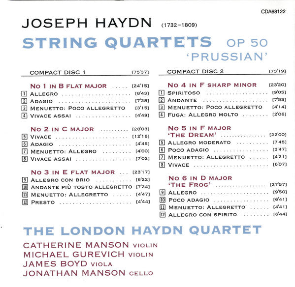 Joseph Haydn, The London Haydn Quartet : String Quartets, Op. 50, "Prussian" (2xCD, Album)