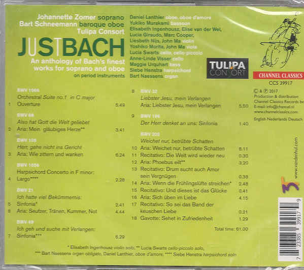 Bart Schneemann, Johannette Zomer, Tulipa Consort, Johann Sebastian Bach : Just Bach (CD, Album)