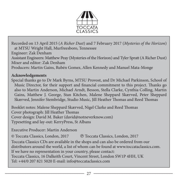 Nigel Clarke (3), Harmen Vanhoorne, H. Stephen Smith, Malene Sheppard Skærved, Middle Tennessee State University Wind Ensemble, Reed Thomas (2) : Music For Symphonic Wind Orchestra (CD, Album)