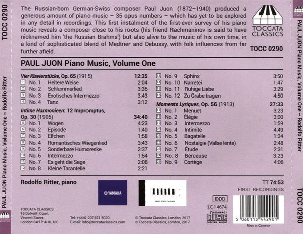 Paul Juon, Rodolfo Ritter : Piano Music, Volume One (CD, Album)