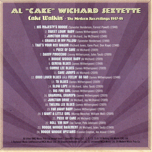 The Al Wichard Sextette : Cake Walkin' The Modern Reccordings 1947-48 (CD, Comp)