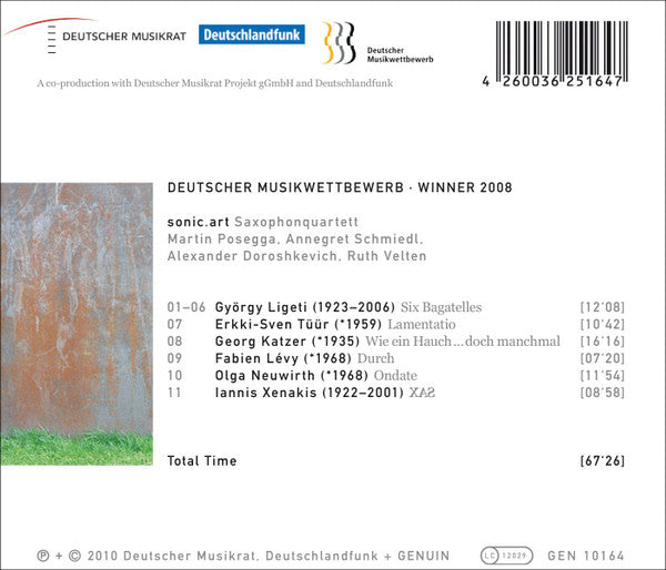 Sonic.Art Performing György Ligeti, Erkki-Sven Tüür, Georg Katzer, Fabien Lévy, Olga Neuwirth, Iannis Xenakis : Deutscher Musikwettbewerb Winner / Preisträger 2008 (CD, Album)
