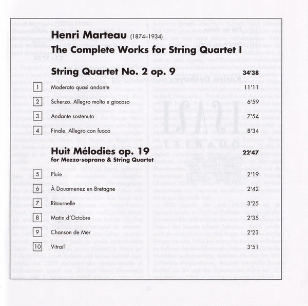 Henri Marteau, Karine Deshayes ∙ Isasi Quartet : Complete Works For String Quartet I (CD)