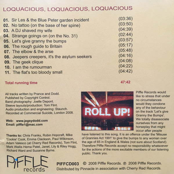 Jegsy Dodd & The Original Sinners : Loquacious, Loquacious, Loquacious (CD, Album)