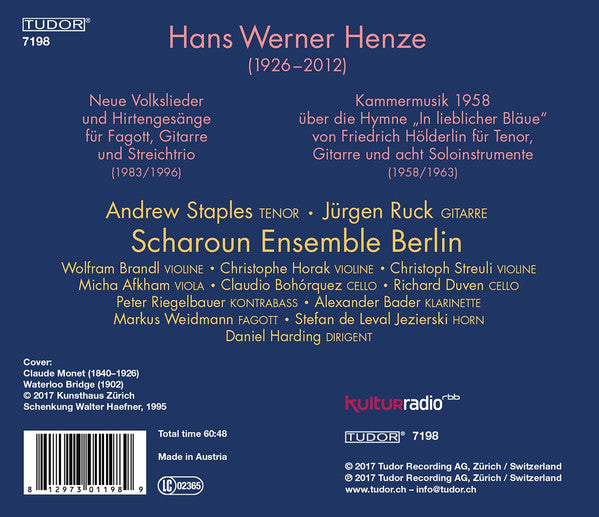 Hans Werner Henze - Andrew Staples · Markus Weidmann · Jürgen Ruck · Scharoun Ensemble Berlin · Daniel Harding : Neue Volkslieder Und Hirtengesänge; Kammermusik 1958 (CD, Album)