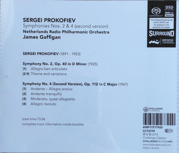 Sergei Prokofiev, James Gaffigan, Radio Filharmonisch Orkest : Symphonies Nos. 2 & 4 (second version) (SACD, Hybrid, Multichannel, Album)