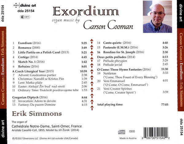 Carson Cooman, Erik Simmons : Exordium: Music For Organ By Carson Cooman (CD, Album)