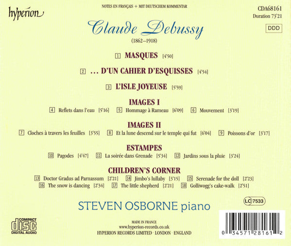 Claude Debussy, Steven Osborne : Images · L'Isle Joyeuse · Estampes · Masques · Children's Corner · D'Un Cahier D'Esquisses (CD)