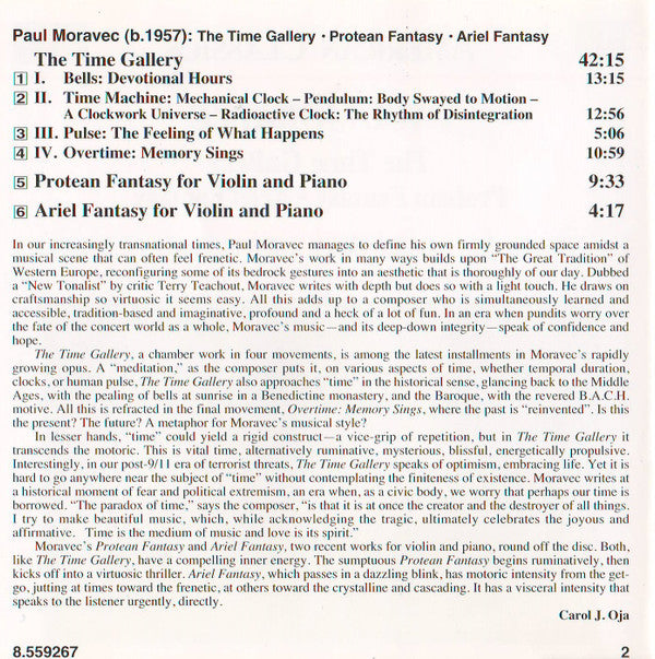 Paul Moravec - Eighth Blackbird, Peter Sheppard, Aaron Shorr : The Time Gallery / Protean Fantasy / Ariel Fantasy (CD, Album)
