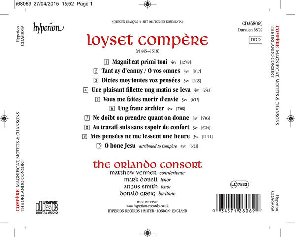 Loyset Compère, Orlando Consort : Magnificat, Motets & Chansons (CD)