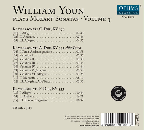 William Youn : Plays Mozart Sonatas Vol. 3 (CD, Album)