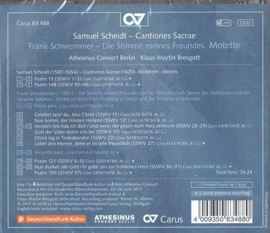 Samuel Scheidt / Athesinus Consort Berlin, Klaus-Martin Bresgott : Cantiones Sacrae (Motetten - Motets) (CD)