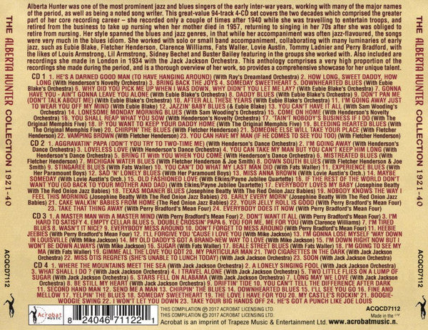 Alberta Hunter : The Alberta Hunter Collection 1921-40 (4xCD, Comp, Mono, RM)
