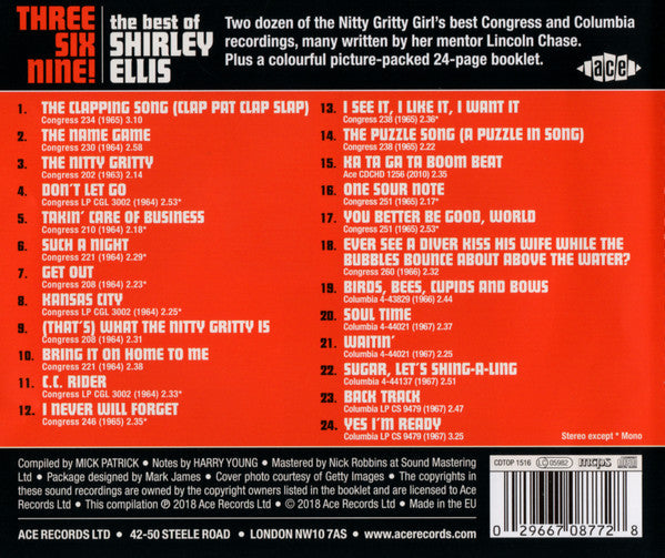 Shirley Ellis : Three Six Nine! - The Best Of Shirley Ellis (CD, Comp, Mono)