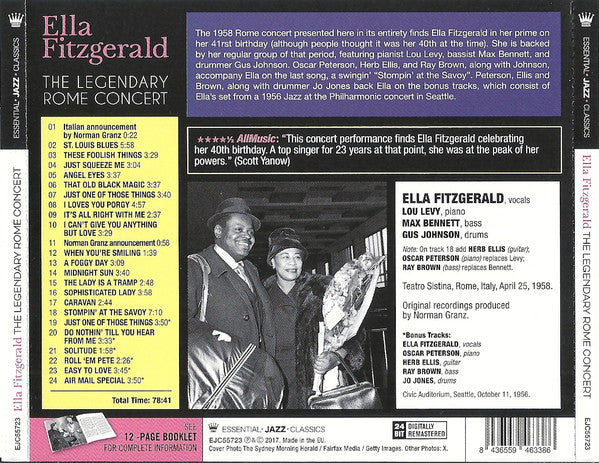 Ella Fitzgerald : The Legendary Rome Concert (CD, Album, RE, RM)