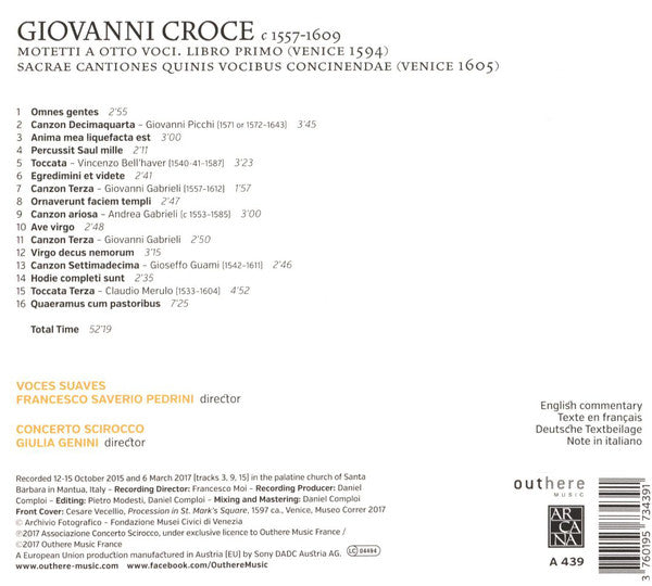 Giovanni Croce, Voces Suaves, Francesco Saverio Pedrini, Concerto Scirocco, Giulia Genini : Motetti & Sacrae Cantiones (CD, Album)