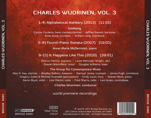Charles Wuorinen, loadbang (2), Anne-Marie McDermott, The Group For Contemporary Music : Vol. 3: Alphabetical Ashbery, Fourth Piano Sonata, It Happens Like This (CD, Album)