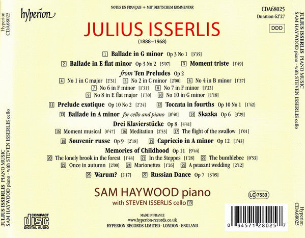 Julius Isserlis, Sam Haywood With Steven Isserlis : Piano Music (CD, Album)